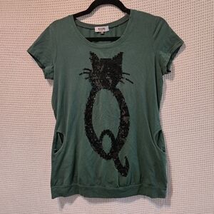 Mosschino XXXL Forest Green Cat Sequin Pocket Tee